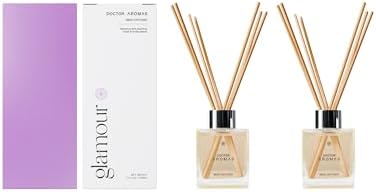 Doctor Aromas Premium Reed Diffuser Diffuser Glass Jar Set Elegant Scent for Home, Room or Bathroom and Fresh Air Scent Lasting Home Fragrance Over 90 Days (Pack of 2, Glamour) by DOCTORAROMAS