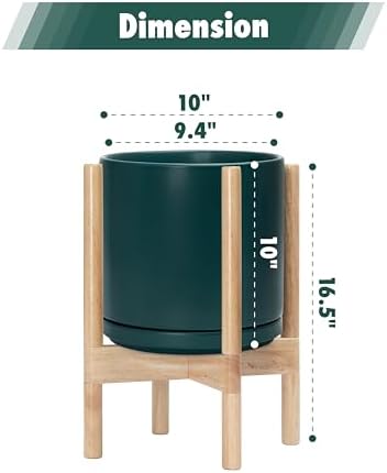 D'vine Dev Ceramic Pot with Natural Wood Stand, Teal, 10 in, 55-B-K-4 - Image 3