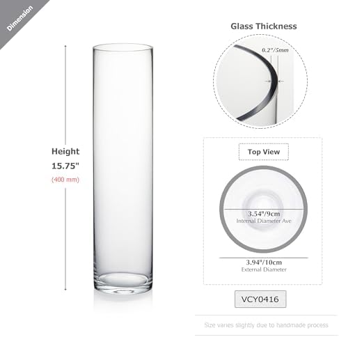 WGVI Quality Thick Weighted Tall Clear Cylinder Glass Vases, 4" W x 16" H, Flower Arrangement Floating Candle Holders Wedding Centerpieces Event Floral Container Home Decor, Bulk Wholesale, 6 Pcs - Image 2