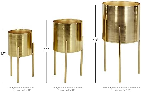 Deco 79 Metal Indoor Outdoor Planter Large Planter Pot with Removable Stand, Set of 3 Planters 18", 14", 12"H, Gold - Image 5