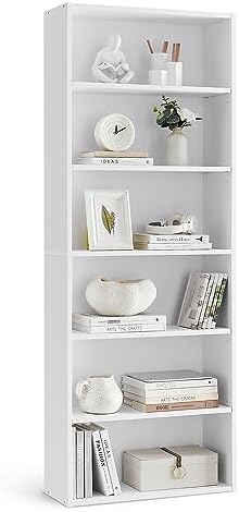 VASAGLE Bookshelf, 23.6 Inches Wide, 6-Tier Open Bookcase with Adjustable Storage Shelves, Floor Standing Unit, Cloud White ULBC166T14 by VASAGLEbySONGMICSHOME
