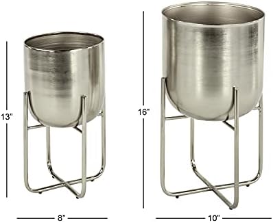 Deco 79 Metal Round Planter with Removable Stand, Set of 2 16", 13"H, Silver - Image 3