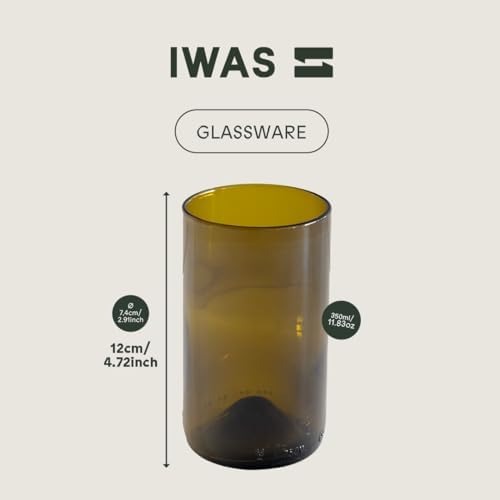 IWAS Upcycled Olive Drinking Glasses | 350 ML | 12 OZ | Set of 6 | Sustainable Water Glasses | Environmentally Friendly Dark Brown Glasses For Home - Image 3