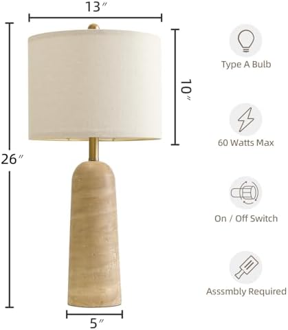 BOBOMOMO Modern Table Lamp Set of 2, Warm Beige Resin Lamp with Natural Stone Look, 27.25" Lamps for Living Room with Linen Shades, Bedside Lamp for Bedroom, Living Room, Nightstand, Entryway - Image 4