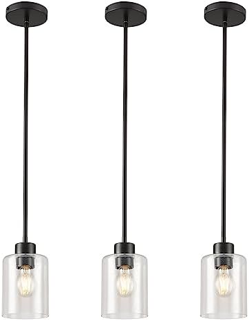 Black Pendant Lights Kitchen Island - Seeded Glass Pendant Light Fixture Multiple Stems Rods (3 Pack with Rod seeded Glass) by KLSSLighting