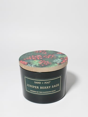 Sand + Fog Scented Candle - Juniper Berry Sage – Additional Scents and Sizes – 100% Cotton Lead-Free Wick - Luxury Air Freshening Jar Candles - Perfect Home Decor – 12oz by SandFogHome