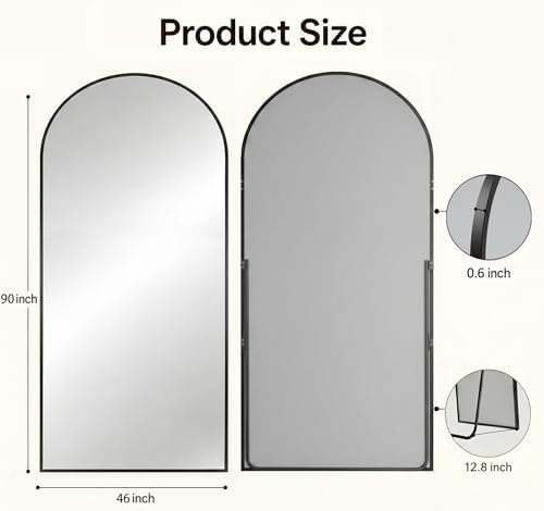 Antok Full Length Mirror, 90"x46" Floor Mirror with Stand, Black, Arched - Image 7