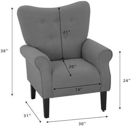 YOLENY Modern Accent Chair,High Back Armchair,Upholstered Fabric Button Single Sofa with Wooden Legs for Living Room,Bedroom,Club,Grey - Image 3