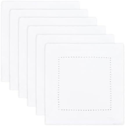 PurpleEssences Hemstitch Cocktail Napkins 6x6 in Cotton - White by PurpleEssences