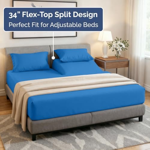 Flex Top Split Head King 4 Piece Sheet Set - Soft & Breathable - Royal Blue - Image 3