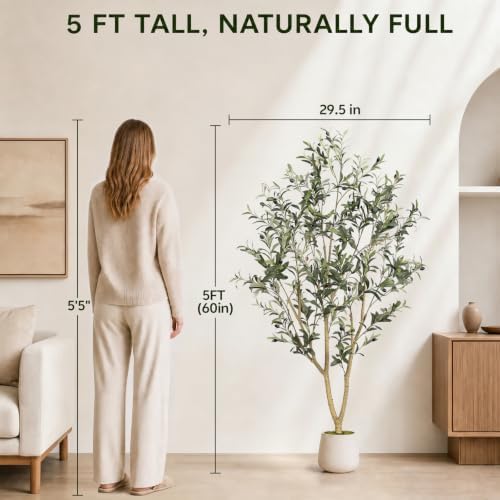 5FT Artificial Olive Tree Indoor with Elegant White Planter - Image 2