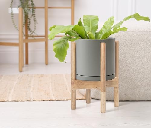 D'vine Dev Ceramic Pot with Natural Wood Stand, Grey, 8 in, 55-B-N-3 - Image 4