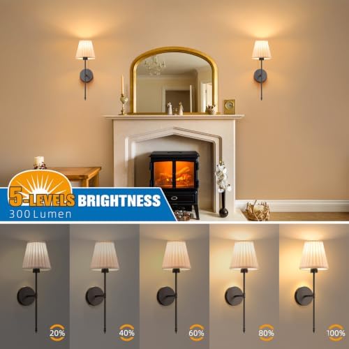 NIORSUN 19.9 inch Battery Operated Wall Sconce Set of 2,Beige Black Rechargeable Wall Lights with 5200mAh Dimmable Bulbs and Remote,9 Colors Wireless Wall Lamps for Bedroom Living Room Decor - Image 5