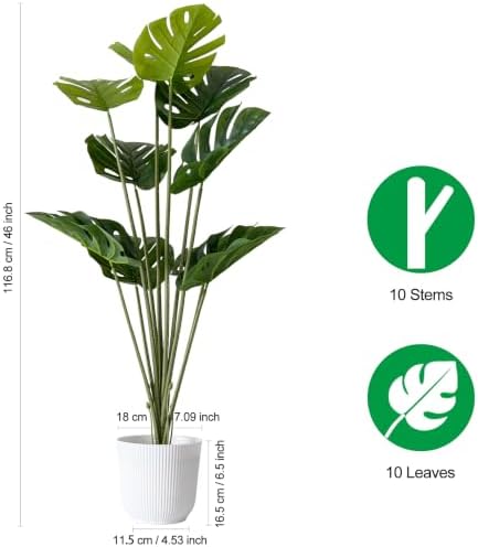 SAJANDAS Set of 2 Artificial Monstera Deliciosa Plants in Pots, Fake Tropical Trees with Greenery Leaves Stems, 46 Inch Faux Swiss Cheese Floor Plants for Porch, Office, Garden, Store, Home Decor - Image 3