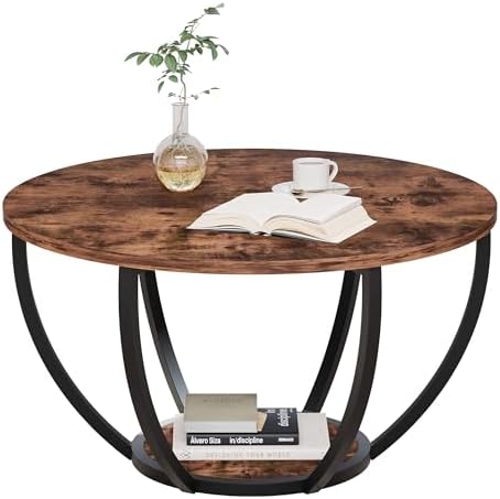 HOMERECOMMEND 28" Round Coffee Table with Storage for Living Room,Brown - Image 5
