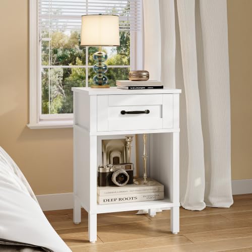 White Farmhouse Nightstand with Drawer, Small Wooden Bedside Table, White Marden End Table, Bedroom Side Table with Storage, Wooden Night Stand LET512WW by Unknown
