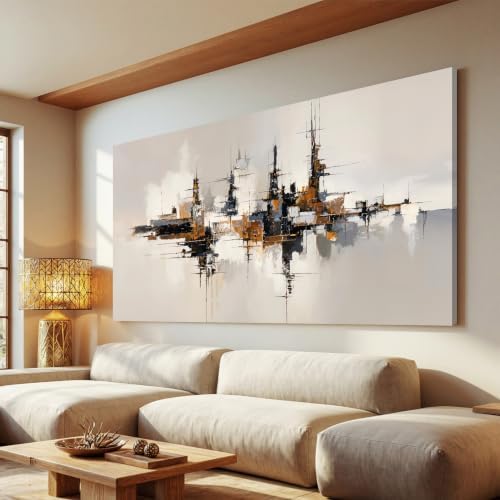 Grey Color Block Abstract Canvas Wall Art Decor For Living Room Decor 20×40 by TQJYILUFAART