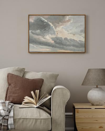 InSimSea Framed Canvas Wall Art Vintage Decor, Large Landscape Wall Art, Study of Clouds Painting, French Country Modern Farmhouse Decorations, Rustic Wall Decor for Living Room Bedroom, 20"x30" - Image 2