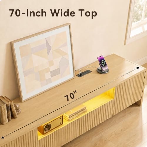 YESHOMY Fluted 70 Inch TV Stand for 75 Inch TV, Modern Media Console - Image 3