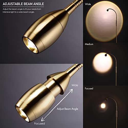 O’Bright Ray – Adjustable LED Beam Floor Lamp, Dimmable and Zoomable Spotlight, Flexible Gooseneck, Reading/Crafting Standing Lamp, Work Table Light, Antique Brass - Image 3