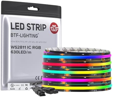 BTF-LIGHTING 16.4FT WS2811 Smart IC RGB DC12V FCOB COB LED Strip Light by BTF-LIGHTING