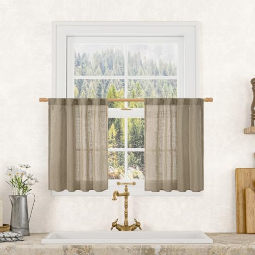 LAMIT Taupe Linen Curtains 24 Inch Length for Windows, 25 x 24 Inch by LAMIT