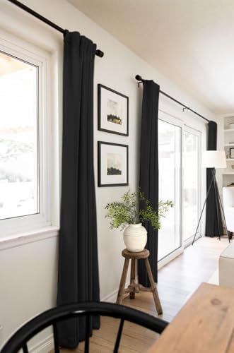 Linen Textured Total Blackout Curtains for Bedroom 96 Inches Long, Black - Image 5