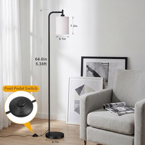 Ziisee 64" Floor Lamp with Remote Control, Dimmable Tall Standing Lamps for Living Room Bedroom Office Corner, 9W LED Bulb Included, Foot Pedal Switch, Beige Shade Black Pole - Image 2