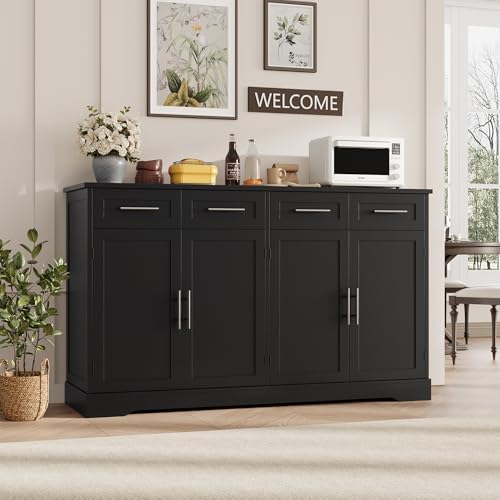 HOSTACK 60" W Sideboard Buffet Cabinet with Storage, Kitchen Cabinet, Black - Image 4