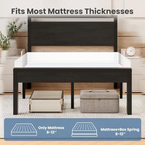 Sweetcrispy 14 Inch Full Metal Bed Frame with Wood Headboard, Black - Image 6