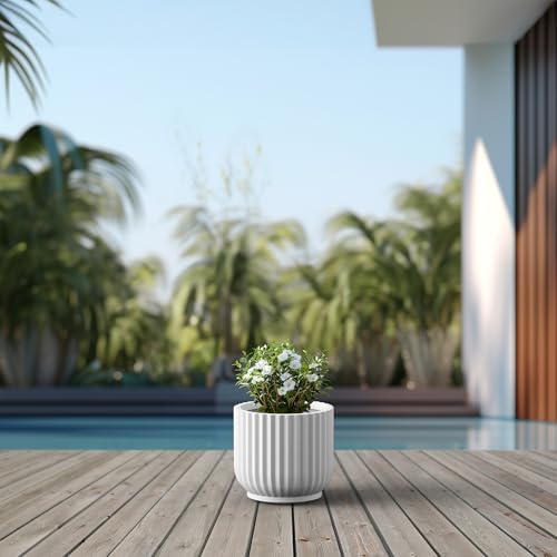Kante Accent Round Pedestal White Concrete Planter 14" Dia, Outdoor - Image 6