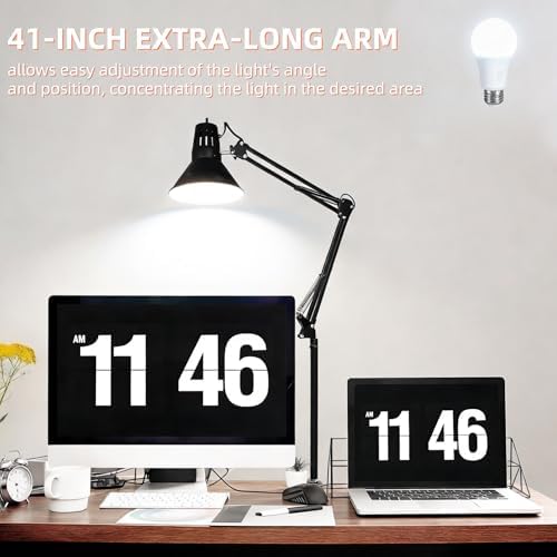 Black Desk Lamp with Clamp, Extra-Tall Adjustable Metal Swing Arm, 2 Pack - Image 3