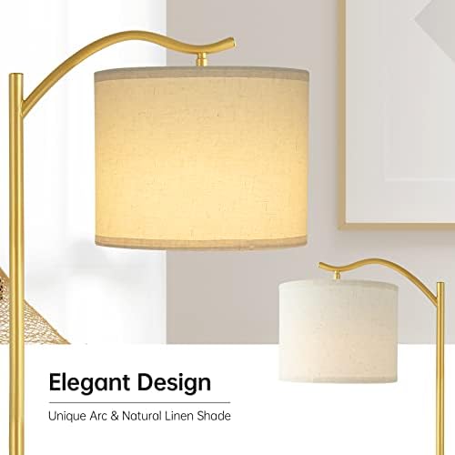BoostArea Floor Lamp for Living Room,LED Arched Standing Lamp,Tall Modern Standing Lamp with Linen Shade,E26 Socket,Footswitch,Mid Century Gold Floor Lamps for Bedrooms,Office,Double-Layer lampshade - Image 4