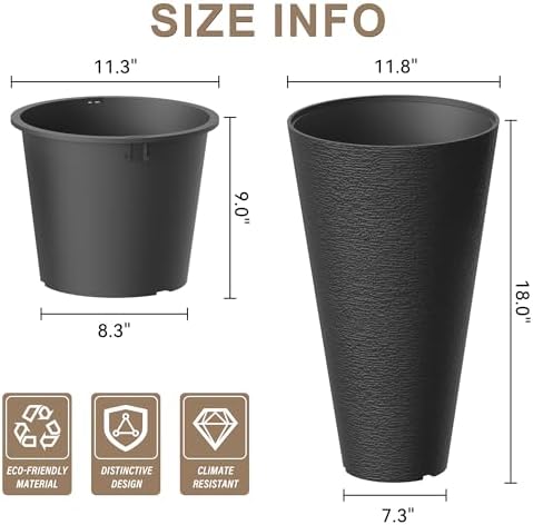 Kante 2-Pack All-Weather 18" H Round Tapered Black Plastic Planters - Image 2