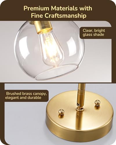 EDISHINE Pendant Light 1-Pack Kitchen Dining Clear Glass Globe Gold - Image 2