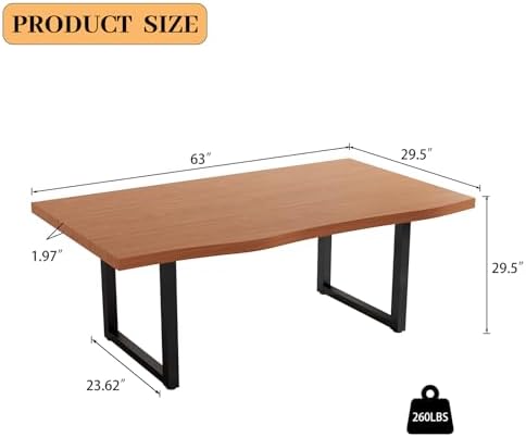HIPIHOM 63" Kitchen Table with Wavy Edge, Modern Dining Room Table Set for 4 to 6 Persons, Thickened MDF Snack Table for Dining Room, Kitchen - Image 4