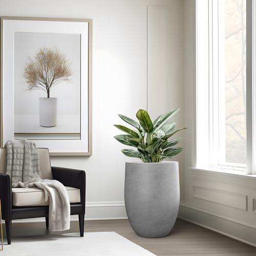 Kante Large Round Bullet Pale Gray Concrete Planter 21.7" Tall, Outdoor - Image 5