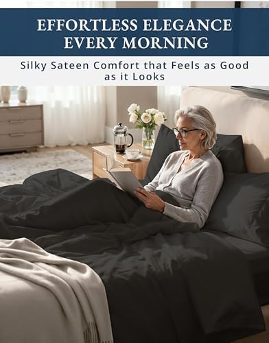 LANE LINEN Split Top King Sheets 100% Egyptian Cotton Sateen - Black - Image 5