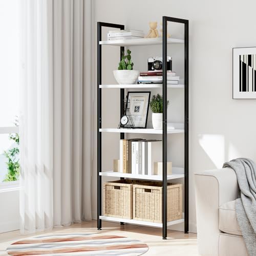 NUMENN Bookshelf, 5 Tier Freestanding Shelving Unit, White&Black - Image 5