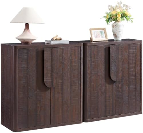 62.28'' Sideboard Buffet Cabinet W/Storage, Modern Accent Cabinets W/Curved Handles & Adjustable Shelves, 4 Doors Coffee Bar Buffet Table Credenza for Living Room Kitchen Hallway,Brown by NOWABAY