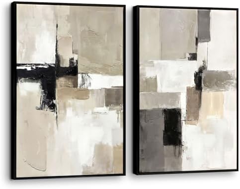 SAFERRYHOME Neutral Abstract Beige,Gray and Black Wall Art Set of 2,16"x24" by SAFERRYHOME