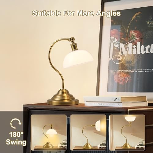 Cordless Table Lamp, Battery Operated Vintage Desk Light, Brass & White - Image 5