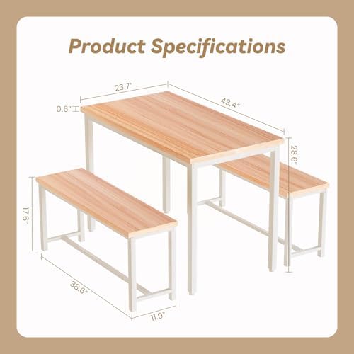 Recaceik Dining Table Set for 4 Kitchen Dining Room Set with 2 Dinner Benches, Farmhouse Breakfast Table for Apartment Small Space, Easy Assembly - Image 4