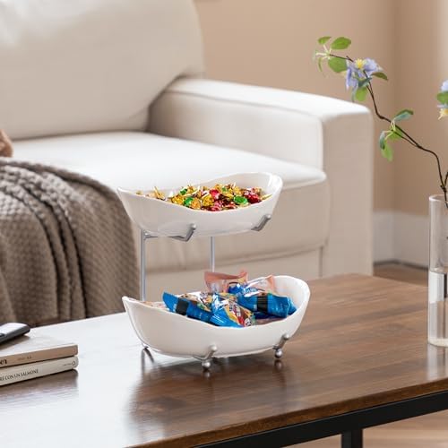 HBlife 2 Tier Fruit Bowl, Ceramic Fruit Basket for Kitchen Counter - Image 5