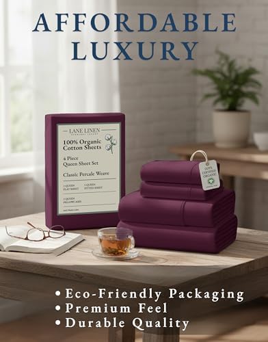 LANE LINEN Queen Size Bed Sheets 100% Organic Cotton 4pc - Windsor Wine - Image 7