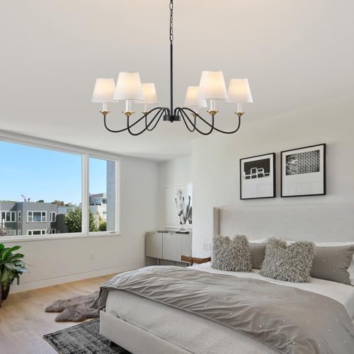 6-Light Chandelier with Shades, Modern Farmhouse Chandelier for Dining Room - Image 5