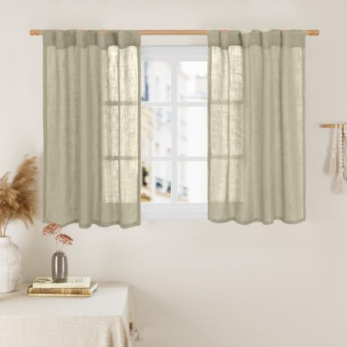 LAMIT 40 Inch Length Linen Curtains for Small Windows Over Silk 2 Panels by LAMIT