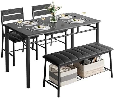 IRONCK Dining Table Set for 4, Kitchen Table and Chairs Set, Black by IRONCK