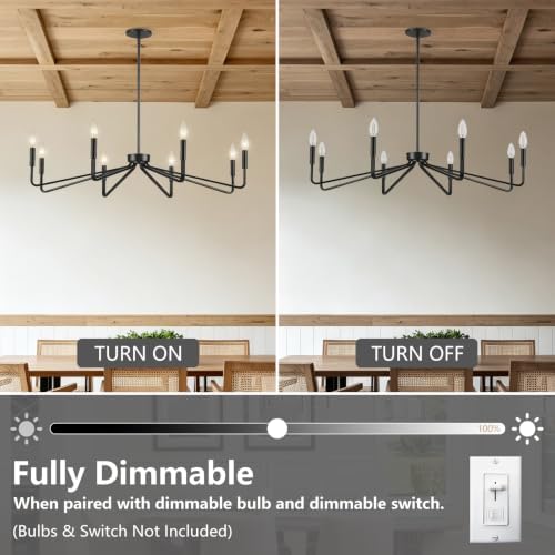 8-Light 38 Inch Large Black Farmhouse Chandelier for Living Room - Image 3