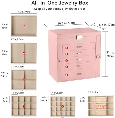 Frebeauty 6-Layer Jewelry Box for Women,Large Jewelry Organizer with Drawer - Image 3